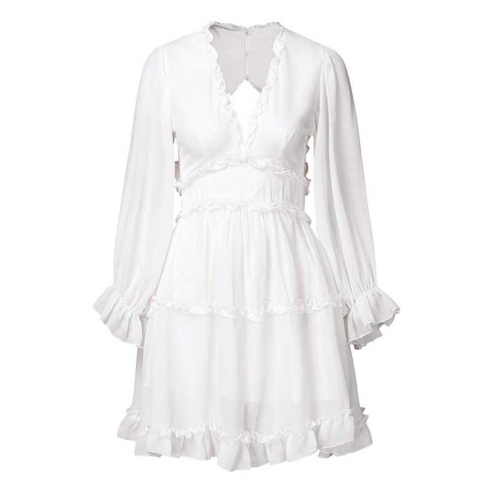 floral v neck open back boho ruffle dress white - Picture 9 of 11